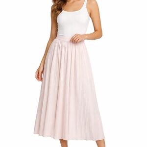 Harper Pleated Midi Skirt Blush Pink Flowy Elegant Waistband